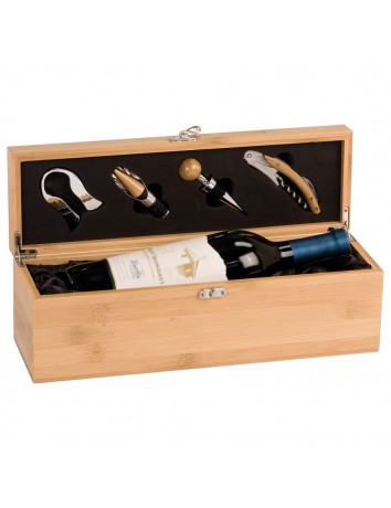 Bamboo Single Wine Bottle Presentation Box  & Tools