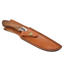 Fixed Blade Knife with Damascus Steel Blade and Leather Sheath