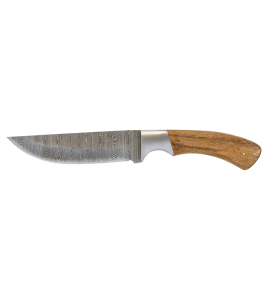 Fixed Blade Knife with Damascus Steel Blade and Leather Sheath