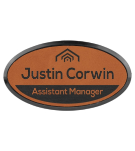 Leatherette Name Tag, Oval Frame