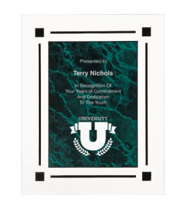 Clear Acrylic Plaque, Green Marble