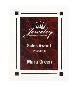 Clear Acrylic Plaque, Ruby Marble