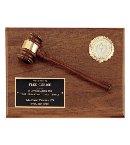 Gavel Plaque, Horizontal, Square Corner with Medallion