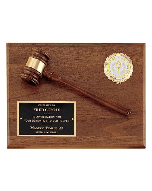Gavel Plaque, Horizontal, Square Corner with Medallion