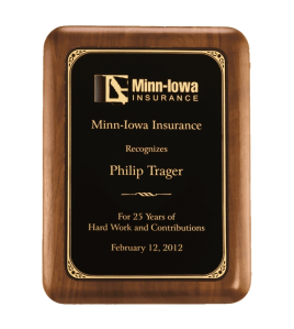 Walnut Elliptical Plaque with Black Brass Plate