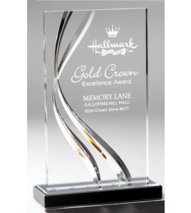 Swirl Acrylic Plaque on Black Marble Base, Clear