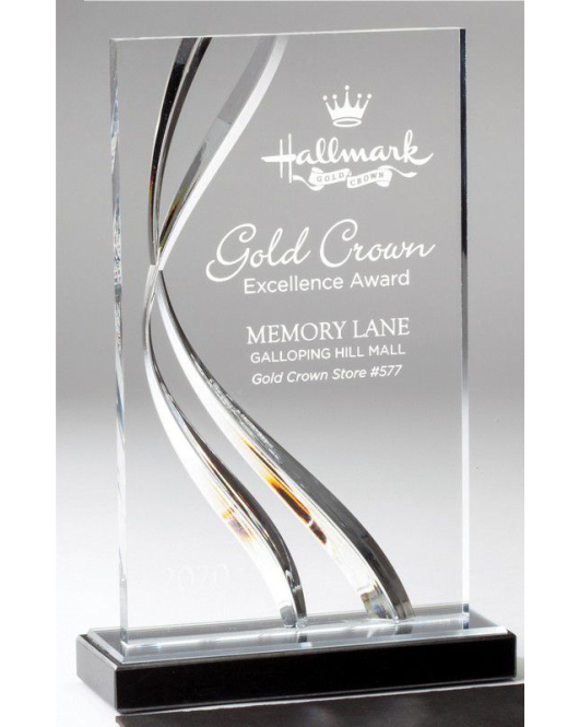 Swirl Acrylic Plaque on Black Marble Base, Clear