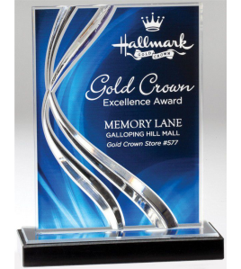 Swirl Acrylic Plaque on Black Marble Base, Blue