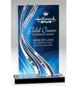 Swirl Acrylic Plaque on Black Marble Base, Blue