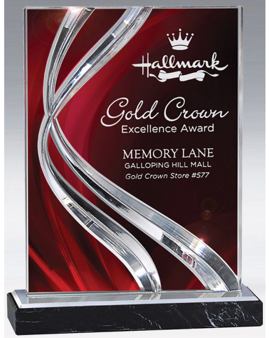 Swirl Acrylic Plaque on Black Marble Base, Red