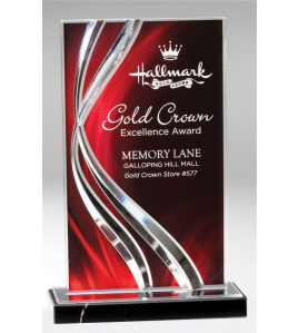 Swirl Acrylic Plaque on Black Marble Base, Red