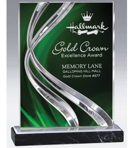 Swirl Acrylic Plaque on Black Marble Base, Green