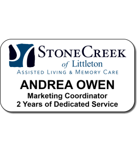 Stone Creek Littleton Nametags with Title and Years of Service