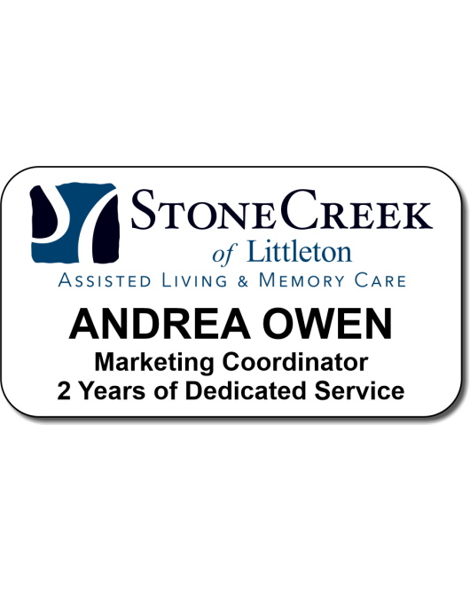 Stone Creek Littleton Nametags with Title and Years of Service