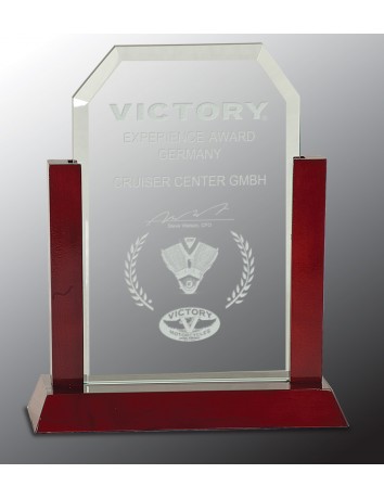Gateway Jade Clip Corner Glass Award with Rosewood Finish Base